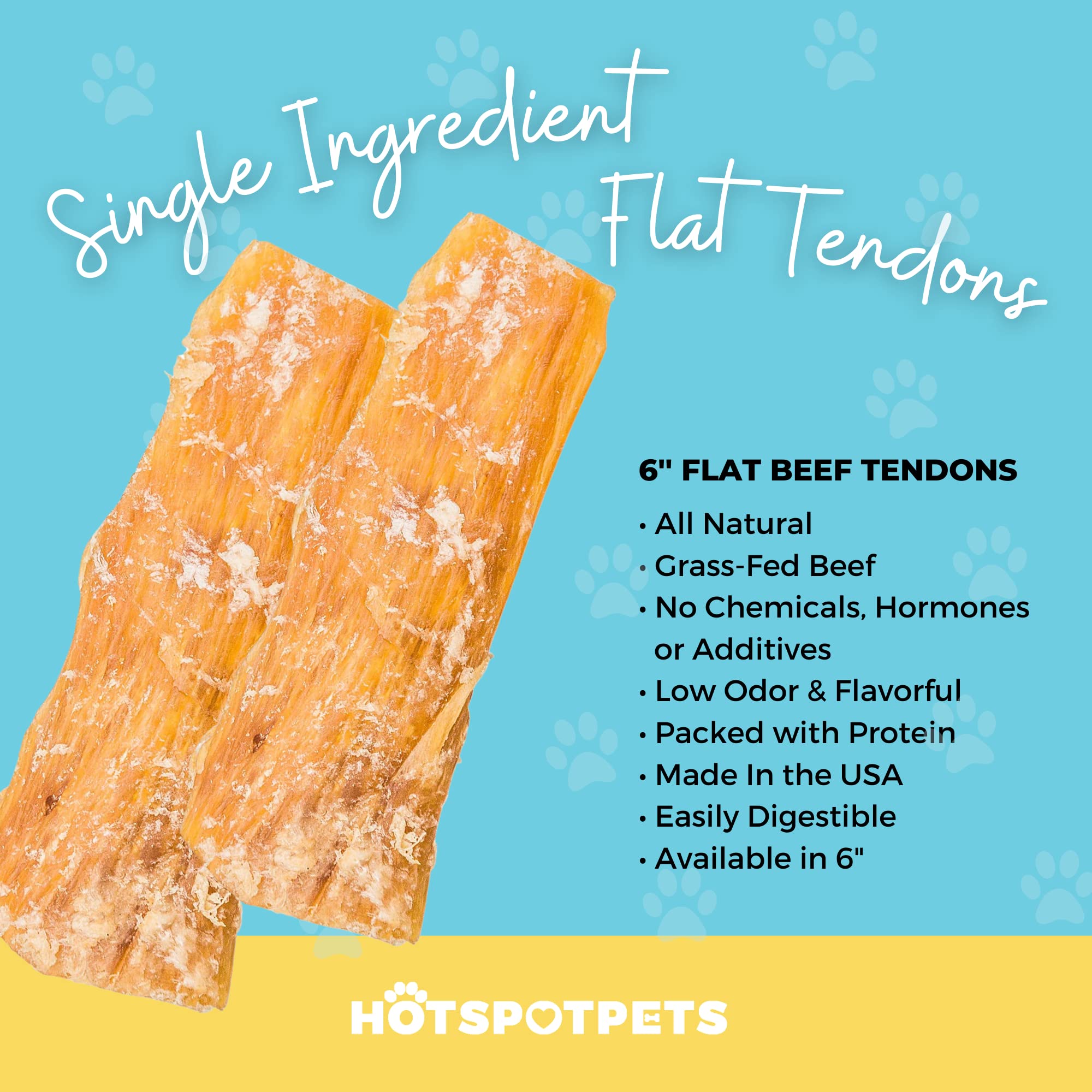 Hotspot Pets Beef Tendons for Dogs 6-8'' - Rawhide-Free Back Strap Flat Tendons Dog Treats (10 Pack)