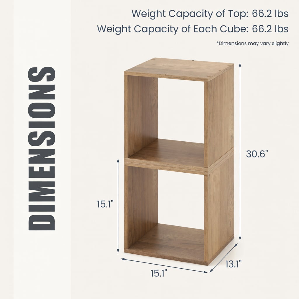 Demi Bonn 2-Tier Cubes Stackable Bookcase for Living Room and Study, Freestanding Display Shelf Bookshelf, Beige