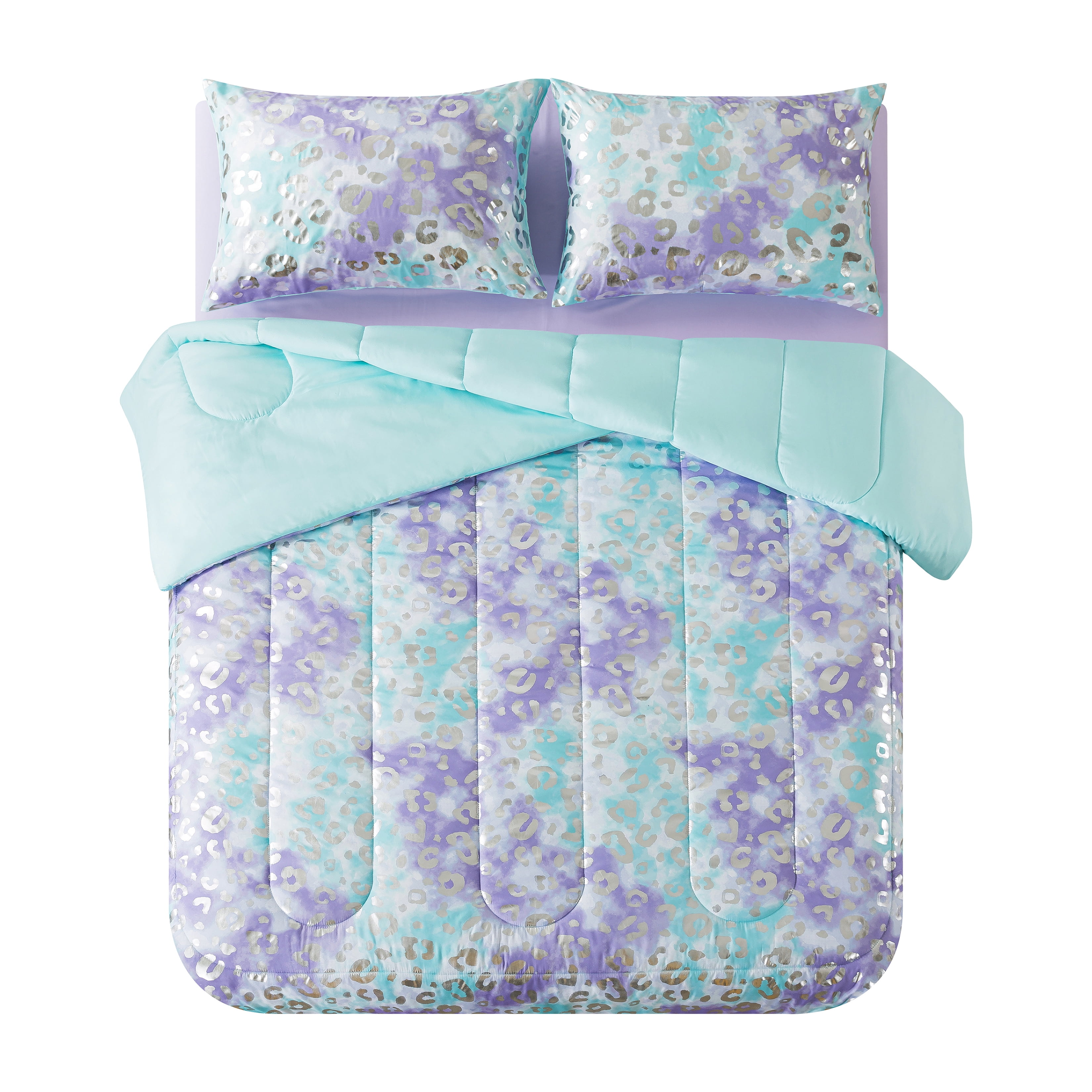 Your Zone - Brandclub - (3 pack) Your Zone 7-Piece Purple Metallic Foil  Cheetah Bedding Set for Kids with Storage Bag, Full, image size:3300x3300