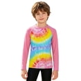 thumbnail image 3 of lnmuld Kids UPF50+ Sun Protection Long Sleeve Rash Guard Rainbow Tie Dye Swim Shirt for Boys Girls Pink,13-14 Years, 3 of 6