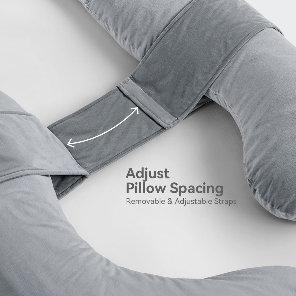Pregnancy Pillow, Caveen Full Body Maternity Pillow for Side Sleeping, with Adjustable Wedge Pillow and Velvet Cover, Washable, Grey