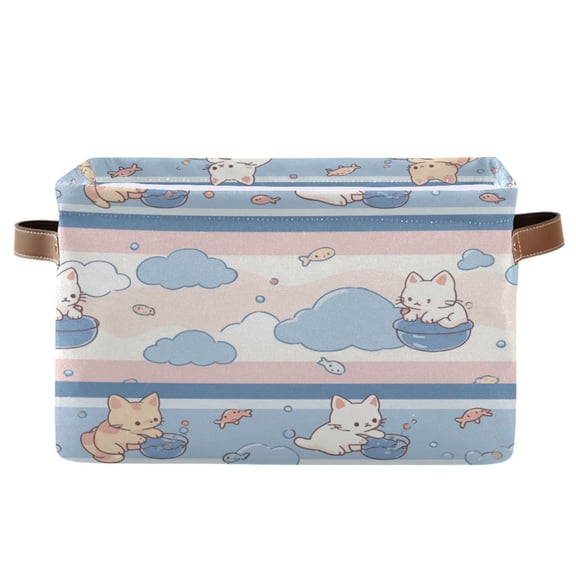 1-Pack Square Closet Organizers with Handles Open Basket Bins Cute Cat Pattern Storage Basket for Home Office