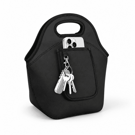 Black Small Neoprene Insulated Lunch Tote Bag for Women and Adults