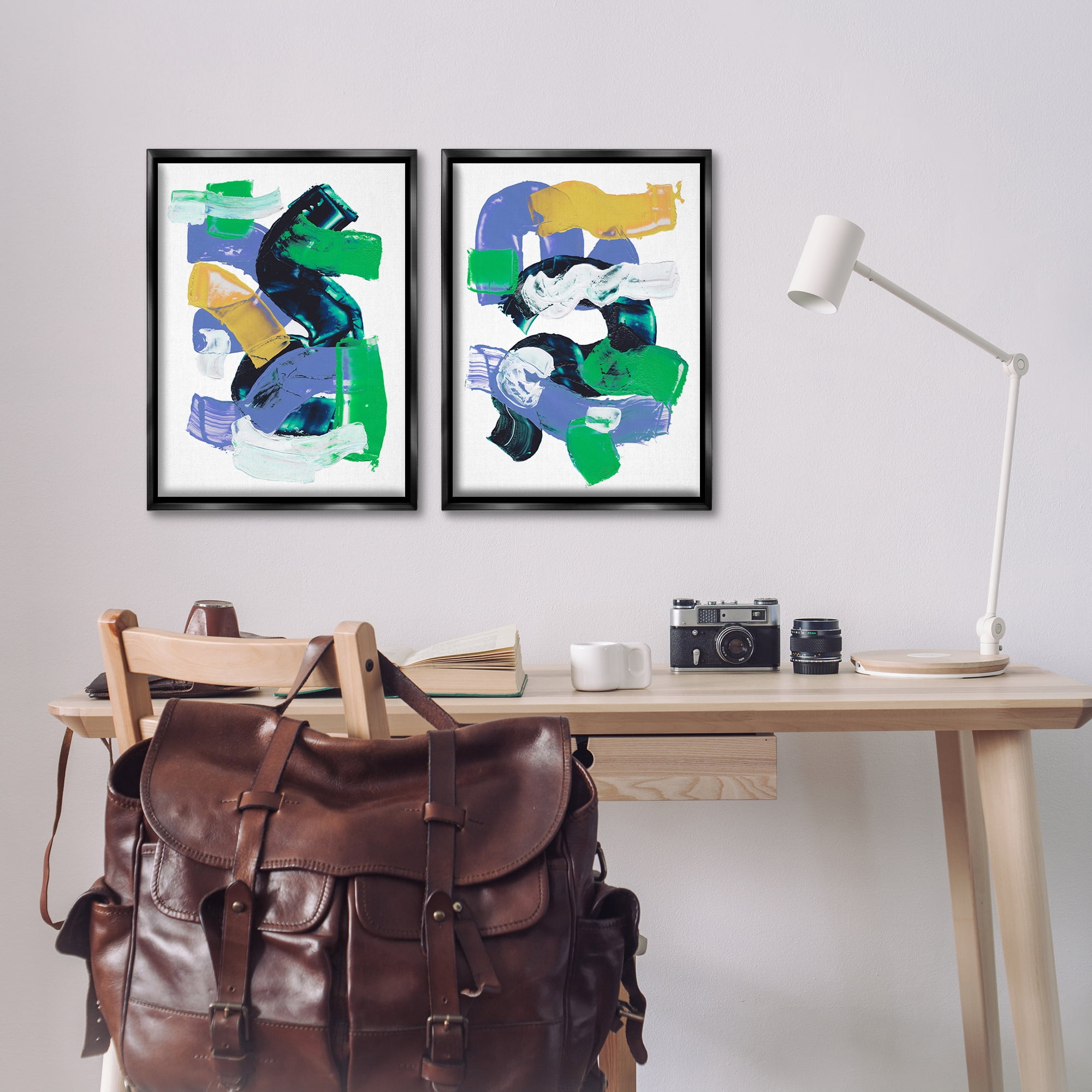 Stupell Industries Vibrant Abstract Tubes Abstract Painting Black Floater Framed Canvas Art Print Wall Art, 17 x 25, Set of 2