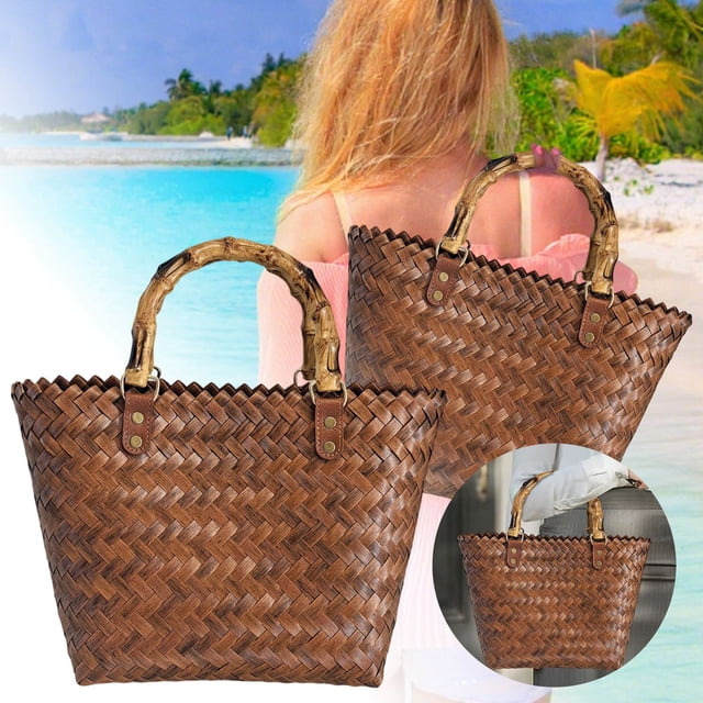 Sac à Main REK Rétro Sac à Main Tissé Cabas Sac à Main de Plage Plage Grand Sac à Main Tissé d'Été