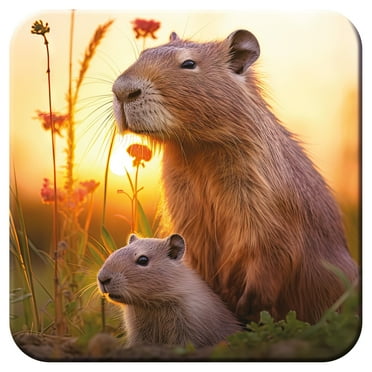3D LiveLife Cute Capybaras Cork Coaster by Deluxebase – Non-Slip 3D Art by David Penfound