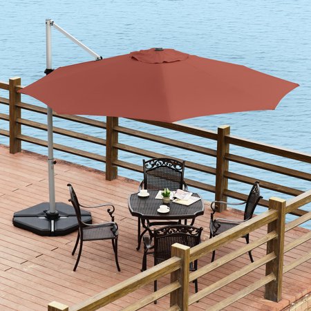 Costway 11 Patio Cantilever Offset Umbrella 360 Degrees Rotation Aluminum Tilt Brick Red Walmart Canada