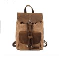 thumbnail image 2 of Waterproof Outdoor Travel Crazy Horse Leather Casual Nylon Men's Backpack Canvas Bag,Khaki, 2 of 2