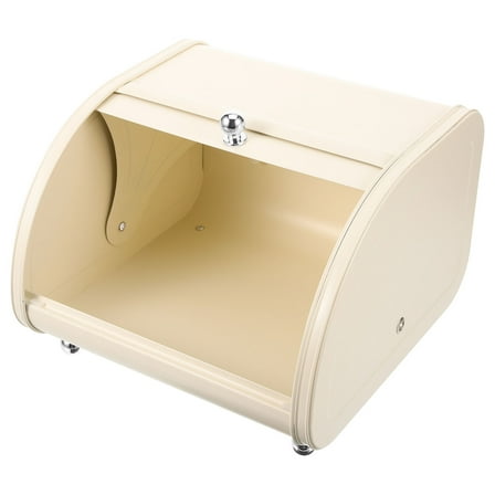 LOLIPPYY Beige Carbon Steel Bread Storage Box with Sliding Lid for Kitchen Countertop Food Organizer