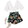 thumbnail image 3 of Borke Women's 2 Piece Boho Butterfly Sleeve Knot Front Crop Top with Shorts Set, 3 of 12