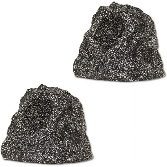 Theater Solutions by Goldwood B41GG Wireless Rechargeable Bluetooth Outdoor Rock Speaker System - Granite Gray, Set of 2, 120 Watts