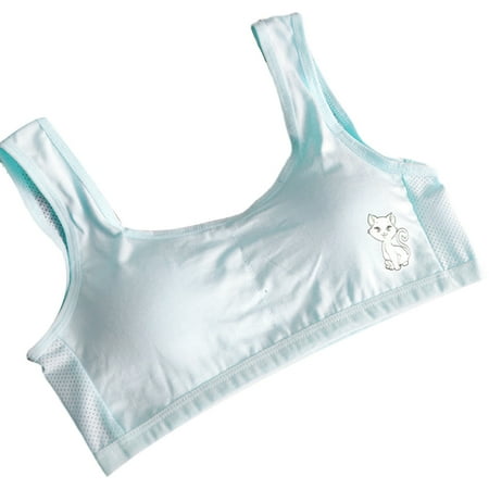 

ZPAQI Puberty Girls Wide Straps Candy Color Sport Training Bra Underwear Breathable Mesh Back Bralette Cute Cartoon Cat Print Crop Top