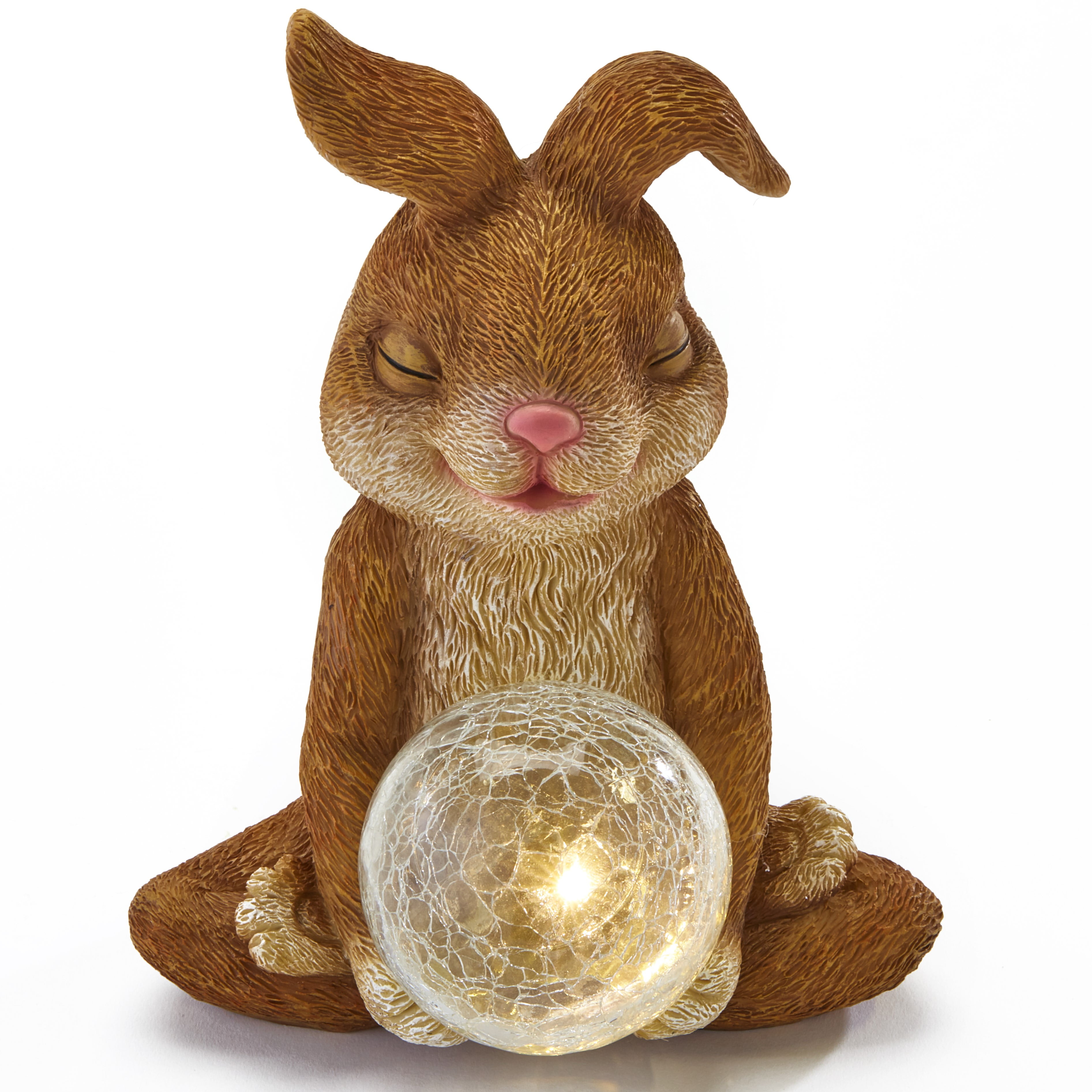 Meditation Pose Bunny Statue with Solar Glass Ball Lighted Garden