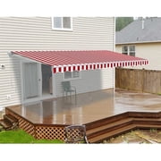 ALEKO 16 x 10 ft Red White Striped Motorized Retractable Patio Awning