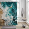 thumbnail image 4 of Teal Green Shower Curtains for Bathroom, Gradient Sea Wave Abstract Ocean Beach Scenery Washable Fabric Shower Curtain with Hooks Waterproof Bathroom Decor Sets, 72 x 72 Inches, 4 of 9