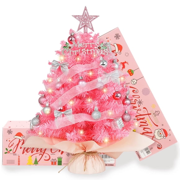 Árbol de Navidad TBD DECOR Mini rosa 20 pulgadas con luces y adornos