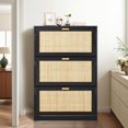 thumbnail image 3 of Finnhomy Extended Edition Shoe Cabinet with Natural Rattan Flip Drawers for Entryway, Free Standing 3 Tier Slim Shoe Organizer, Shoe Cabinet with 3-Gear Adjustable Width Drawers, Black, 3 of 15