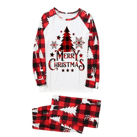 

kruixL 1 Set Xmas Pajamas Set Red Loose Fit Cotton Plaid Patchwork Print Loungewear for Daily Wear