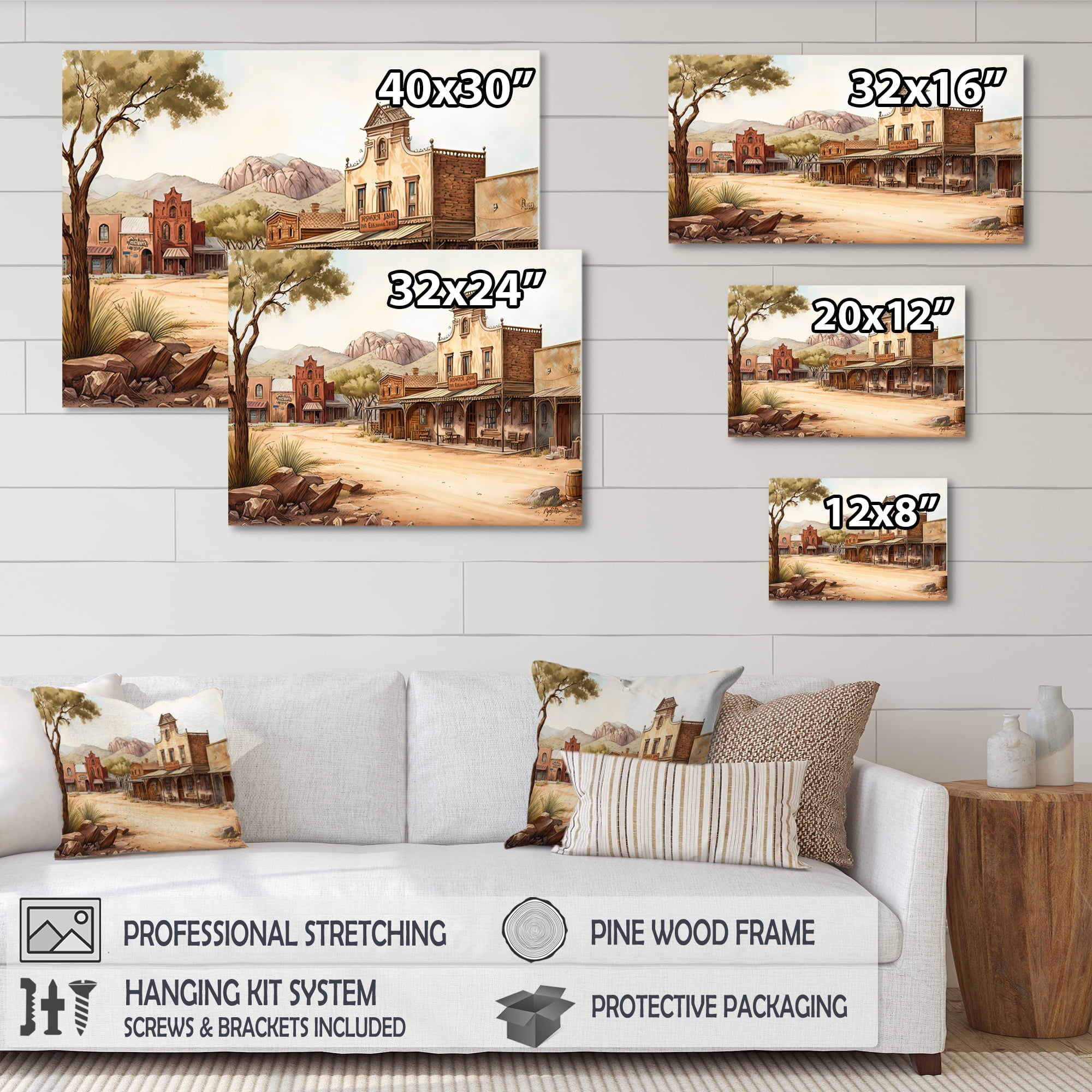 Designart Large Wild West Arizona Town III Canvas Wall Art