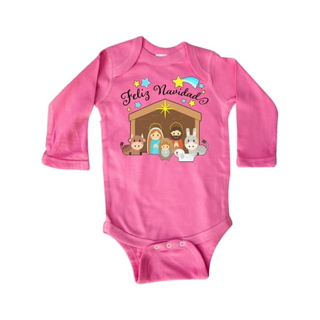 

Inktastic Feliz Navidad Cute Nativity Scene Gift Baby Boy or Baby Girl Long Sleeve Bodysuit