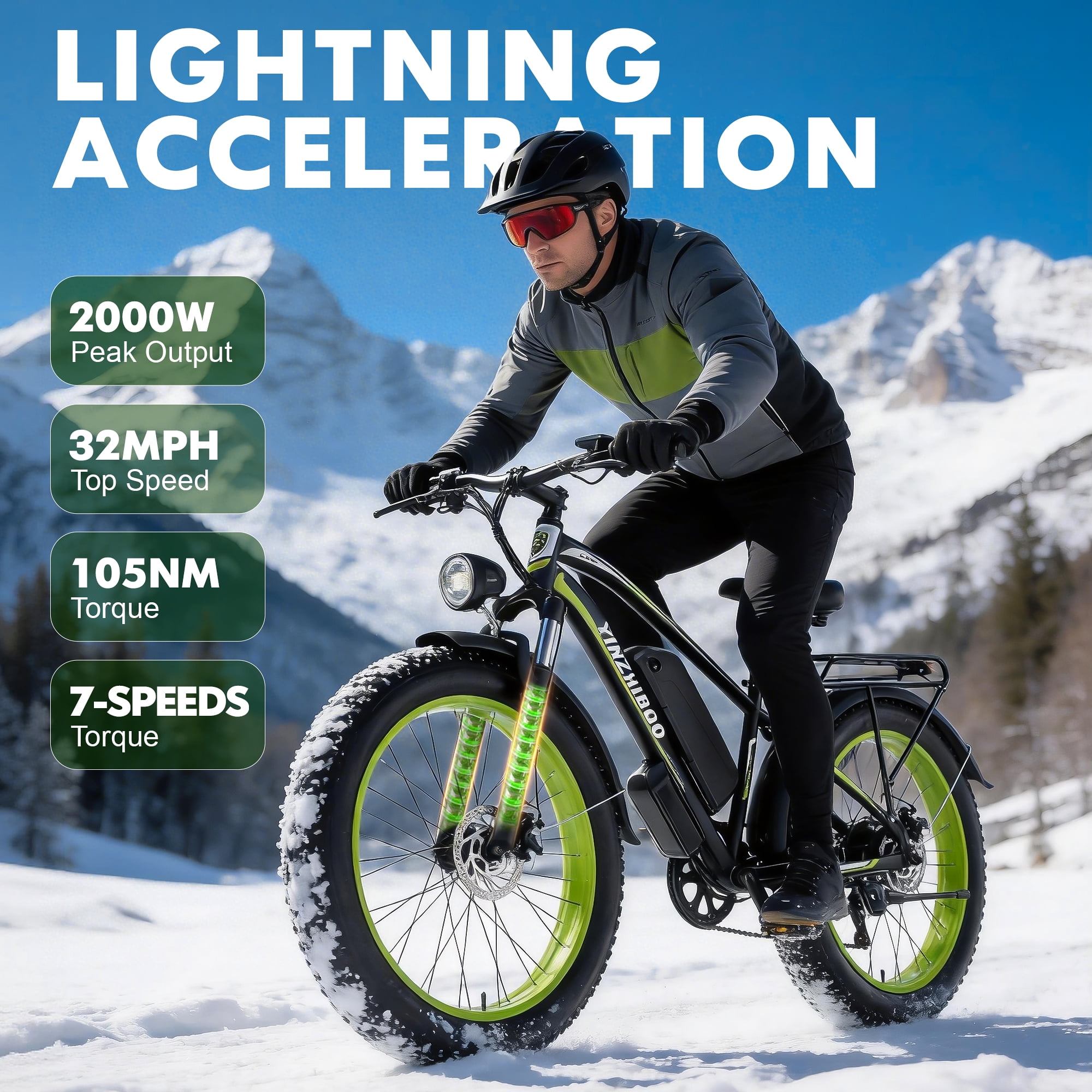 Electric Bike for Adults ,2000W Peak Motor, Off-Road E-Mountain Bike,32 MPH Max Speed 26"x4.0" Fat Tire E Bike,48V 17.5Ah Battery,UL2849