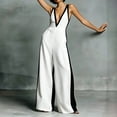 thumbnail image 5 of Sokhug Women Sleeveless Wide Leg Jumpsuit Deep V Neck Contrast Binding with Pocket Elegant Formal Casual Full Length Romper, 5 of 6