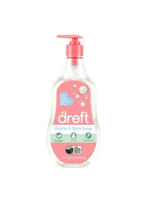 Dreft Plant-Based Liquid Dish Soap and Dishwashing Detergent for Baby Bottle, Fragrance Free Baby Essentials, 18 fl oz