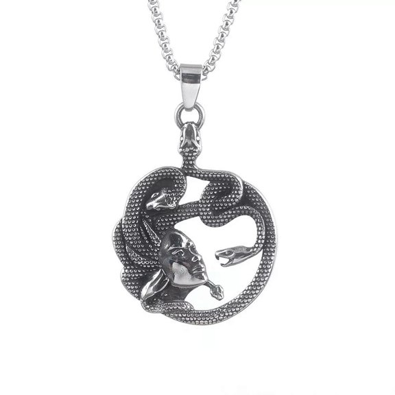 GKNET Stainless Steel Greek Medusa Gorgon Snake Head Pendant Medallion Necklace