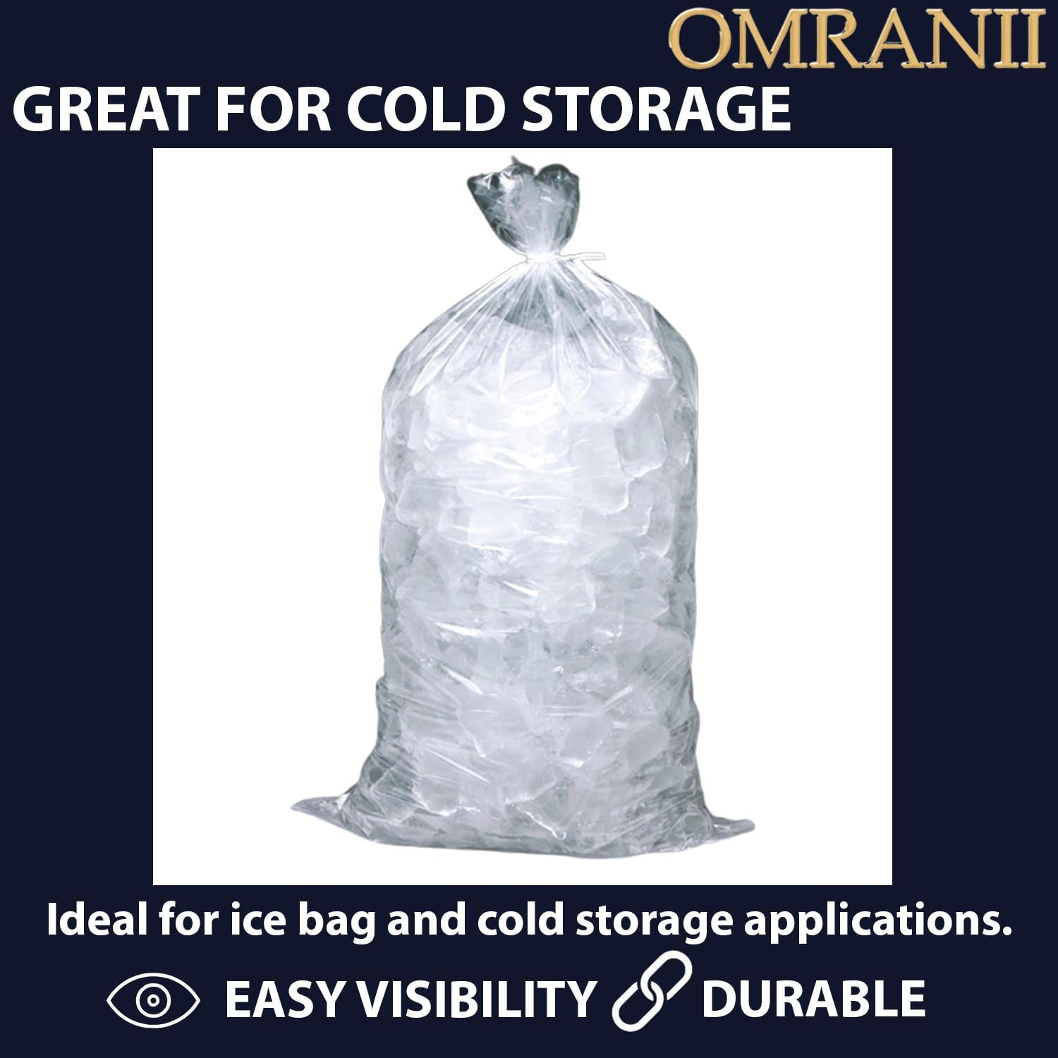 20lb Metallocene Ice Bag - 13.5"x28" & (500 Bags) 1.75Mil Printed Ice Bag - Heavy-Duty Plastic Ice Bags - Convenient Bulk Pack for Ice Storage and More