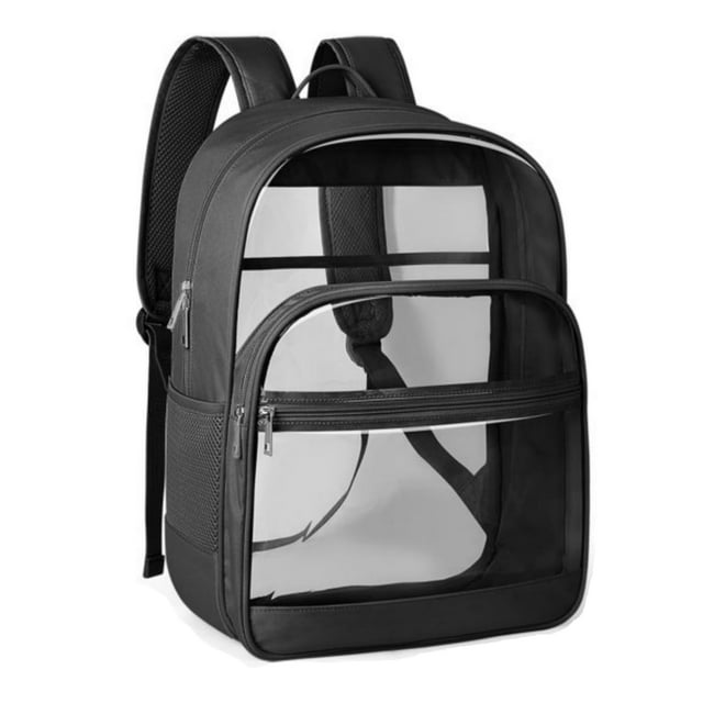 Heavy-Duty Transparent Backpack with Oxford & PVC Splicing - 17" Large Capacity Design, Adjustable Breathable Straps, Multiple Compartments for School, Concerts, Travel & Daily Use (Black)