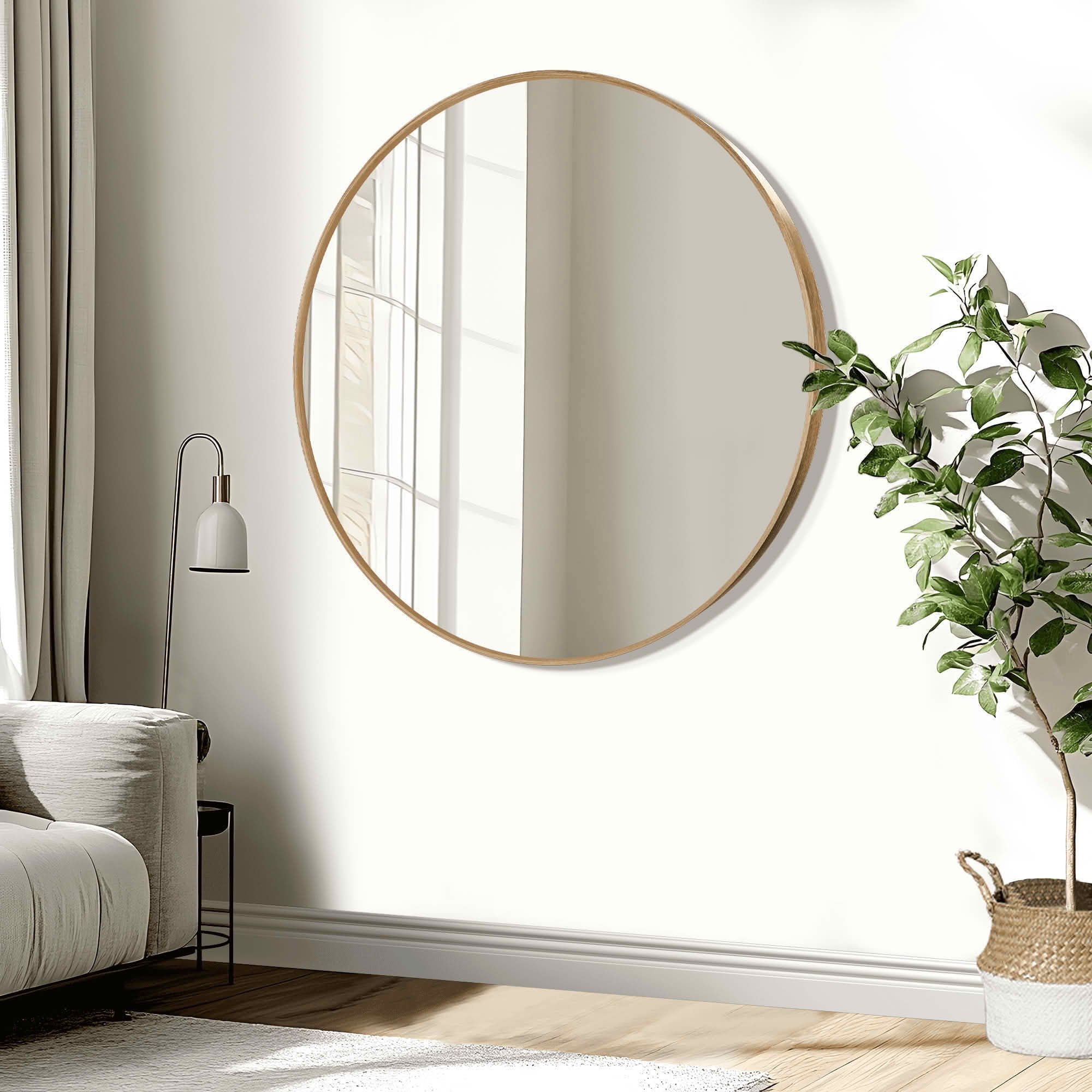 MAYEERTY 35x35x1 Inch Gold Thin Edge Aluminum Round Wall Mounted Mirror for Home Decor