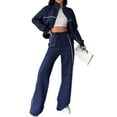 thumbnail image 1 of Conjunto Deportivo de Dos Piezas para Mujer, Ideal para Otoño Incluye Sudadera de Larga con Cremallera y Pantalón Azul L, 1 of 8