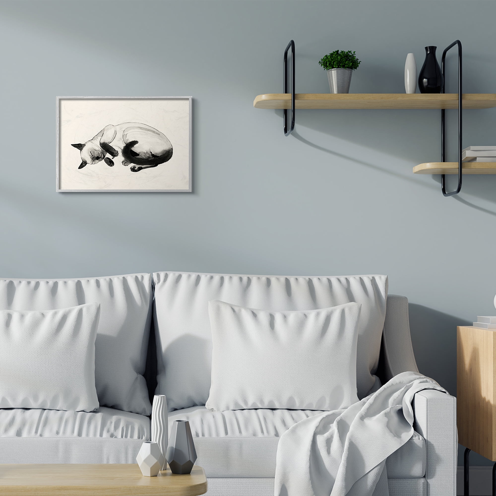 Stupell Industries Siamese Cat Nap Minimal Relaxed Pet Gray Framed by Grace Popp