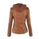 thumbnail image 5 of Abrigo de chaqueta de cuero de color sólido de manga larga con cremallera con capucha informal de moda para mujer Fridja BV0+1926, 5 of 5