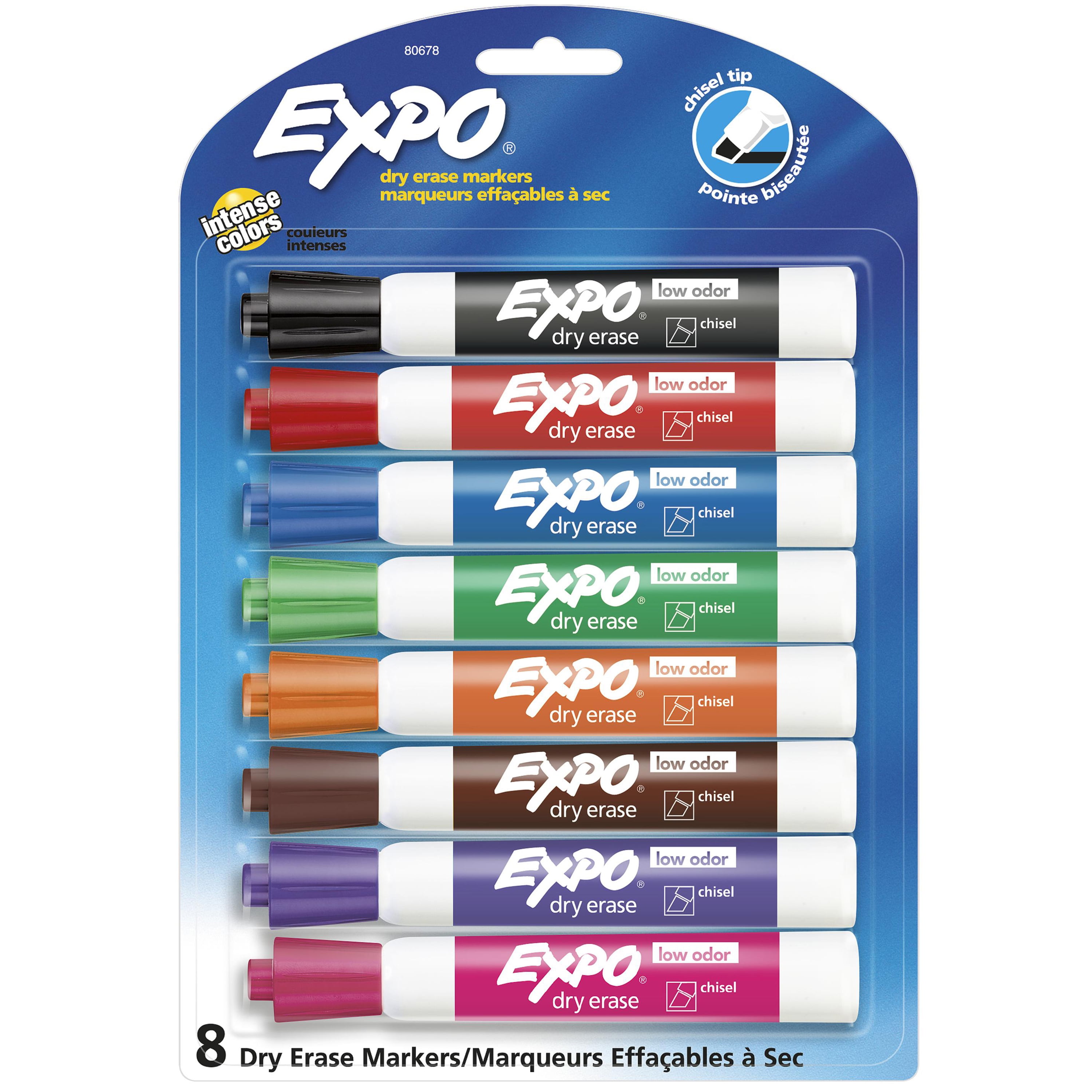 Expo 80078 Low Odor Dry Erase Markers Chisel Tip Assorted Colors 1 Pack 8 Count 
