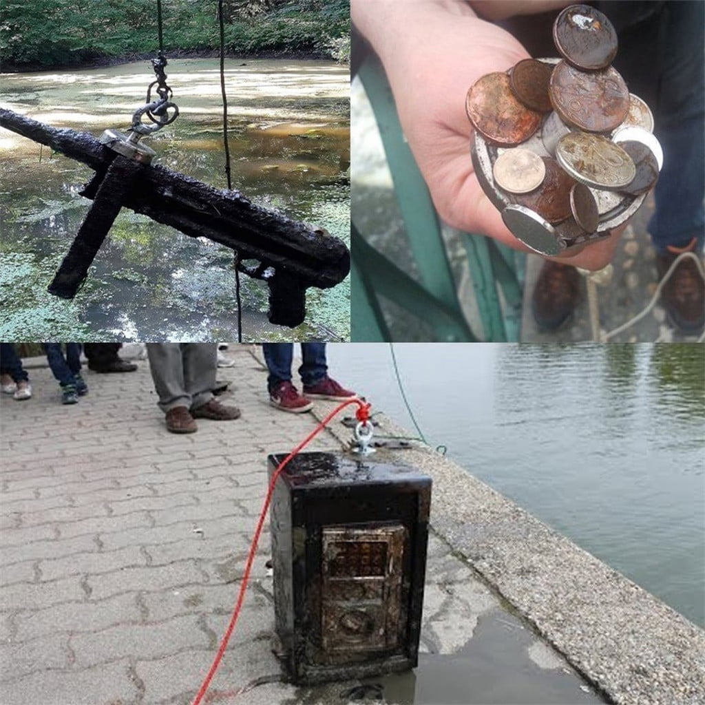 Strong Magnet Fishing Kit, 1000LBS(453KG) Pulling Force Double-Sided Fishing Magnets Neodymium Magnetic Fishing Kit with 20m (65 Foot) Durable Rope and Hook up