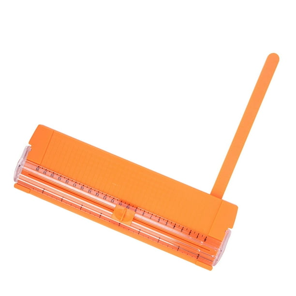 Cortador de papel naranja, hoja de 2 vías, doble escala, plástico, acero, 27x8,5x2,5 cm, recortador de papel para álbumes de recortes para el hogar