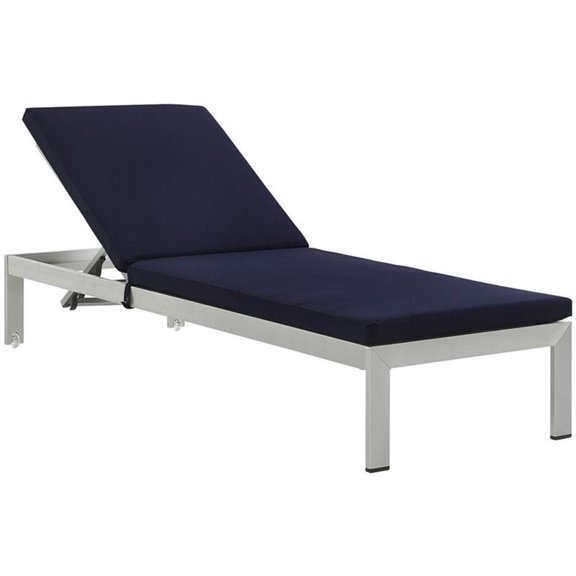 Pemberly Row Modern Aluminum Patio Chaise with Cushions in Navy