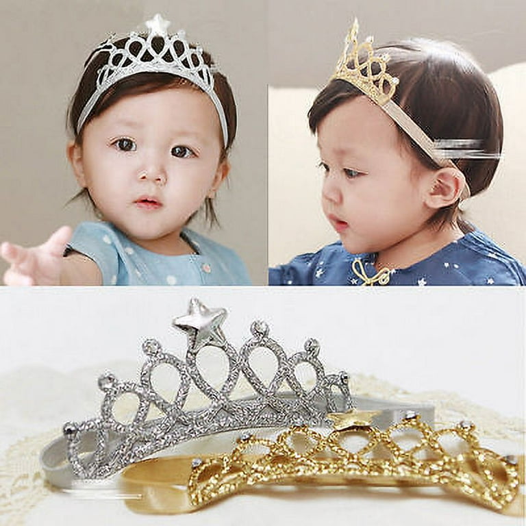Baby Girls Crown Headband, Elastic Rhinestone Tiara Princess Hair