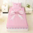 thumbnail image 3 of Erosebridal Pink Grid Bow Twin Sheet Sets, Watercolor Princess Bow Bedding for Women Girls, 3 Pieces, 3 of 5