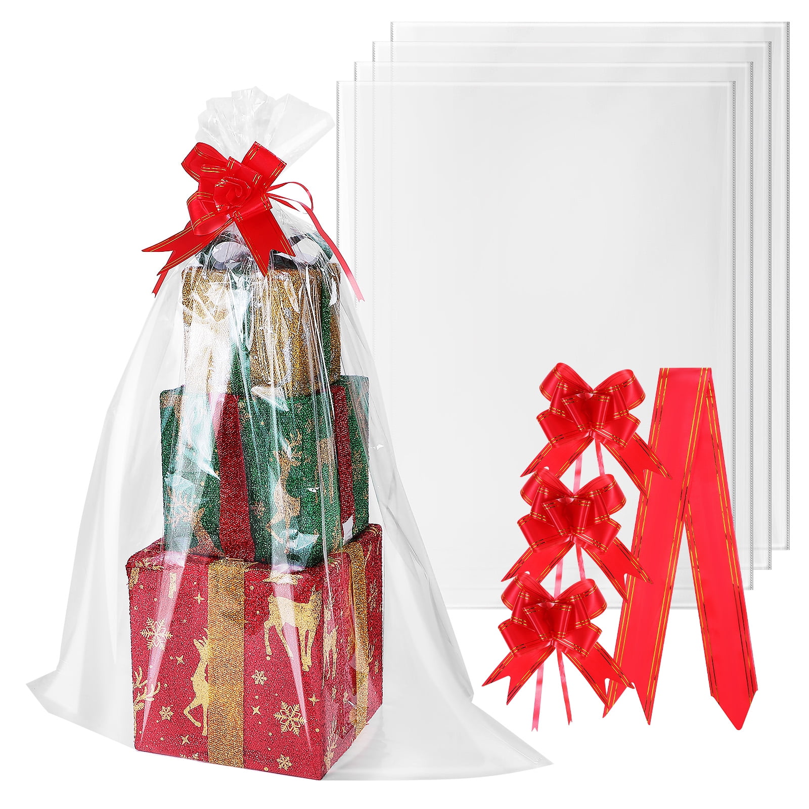 Plastic Bags Christmas Cellophane Gift Bags Ribbon Holiday