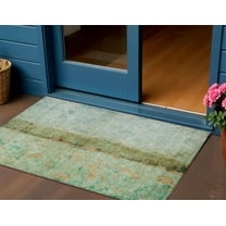 3' X 5' Olive Green And Blue Abstract Washable Indoor Outdoor Area Rug
