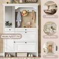 thumbnail image 6 of 54.7'' Hall Tree with Integrated Shoe Cabinet, 4-in-1 Design Coat Hanger with Mirrored Cabinet Door, Hall Tree with 4 Sturdy Hooks and Flip Drawers, for Entrance, Entryway, Living Room, White, 6 of 8