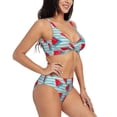 thumbnail image 6 of PAYOHTO Women's Cross Front Bikini Set with High Elasticity Soft Padding Summer Watermelon Slice Blue White Striped Bathing Suit Crop Top Swimsuit, 6 of 9