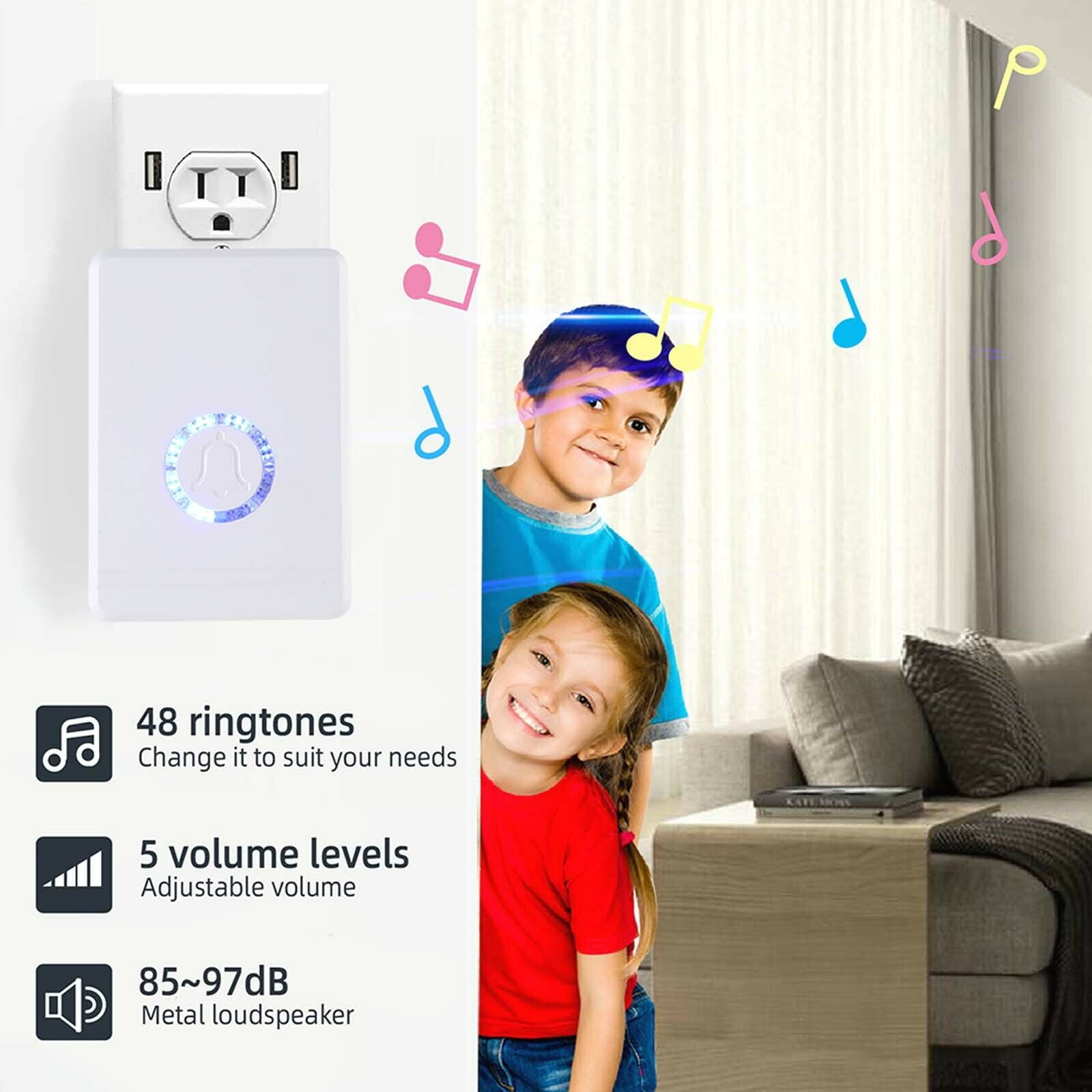 Door Chime, GreenCycle Magnetic Sensor Wireless Door Chime Bell, Wireless Door Open Contact Sensor Alarm Chime with 600FT Range 48 Chimes 5 Volume Levels Night Light Function IP66 Waterproof