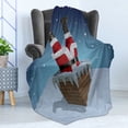 thumbnail image 4 of Santa Soft Flannel Fleece Throw Blanket, Father Christmas Stuck in the Chimney on Snow Covered Rooftop and Starry Night Sky, Cozy Plush for Indoor and Outdoor Use, 60" x 80", Multicolor, by Ambesonne, 4 of 5