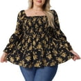 thumbnail image 2 of DARING DIVA Women's Plus Floral Print Square Neck Blouse 2X Black, 2 of 6