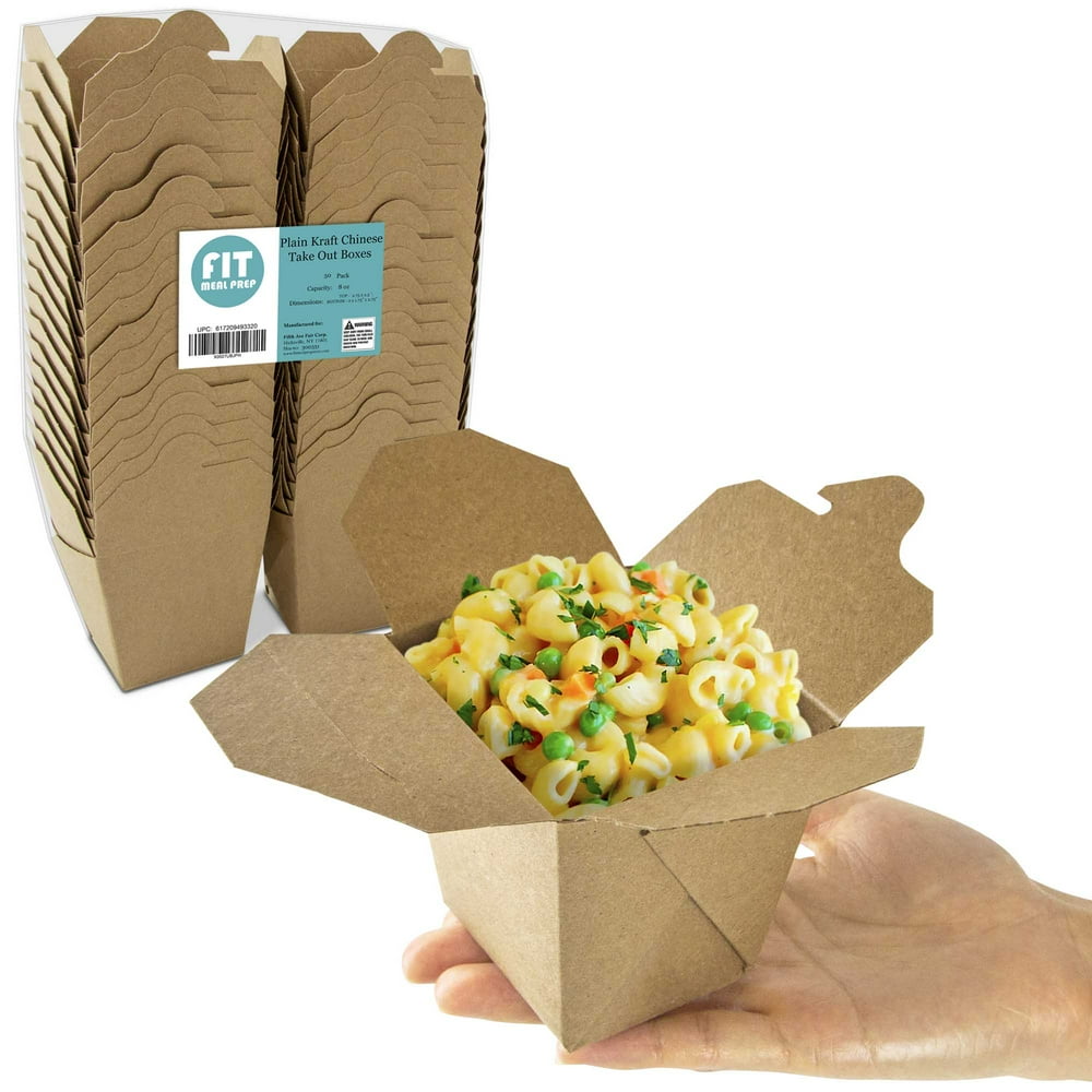 [50 Pack] 8 oz Chinese Take Out Boxes 2.75x2.5” Plain Kraft