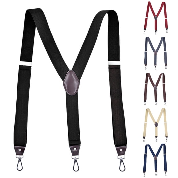 SGFCWSX Men's Y-Back Suspenders, Elastic Adjustable 4-Clip Formal Casual Black