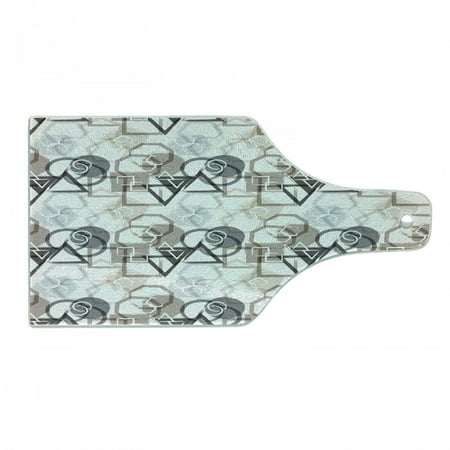 

Abstract Cutting Board Modern Pattern with Triangles Squares Plygons Circles Grunge Composition Tempered Glass Cutting and Serving Board Wine Bottle Shape Grey Black Cocoa by Ambesonne